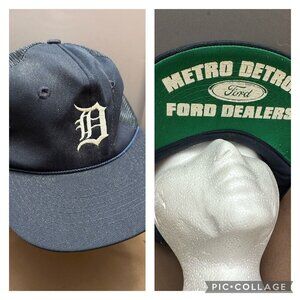 Vintage Metro Detroit Ford Dealers Snapback‎ Hat Navy & Green Twins S Mesh Back